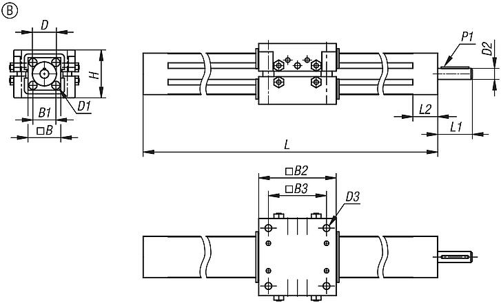 Linear actuators aluminium, square, Form B