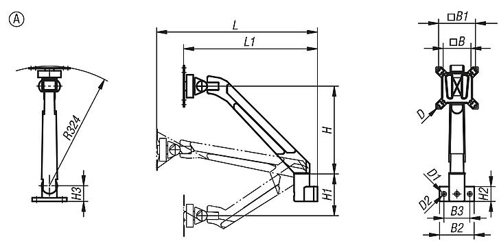 铝制显示器支架，高度可调，多关节调节，A 型，4 轴
