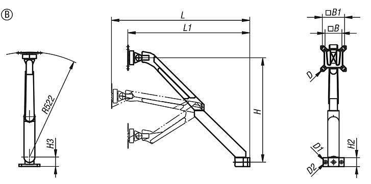 铝制显示器支架，高度可调，多关节调节，B 型，5 轴