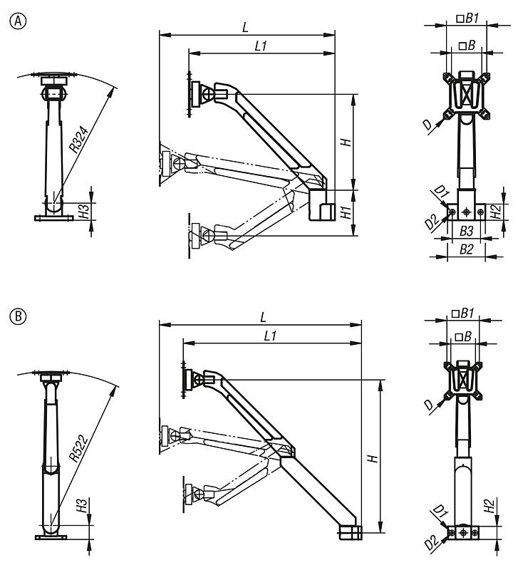 铝制显示器支架，高度可调， 多关节调节