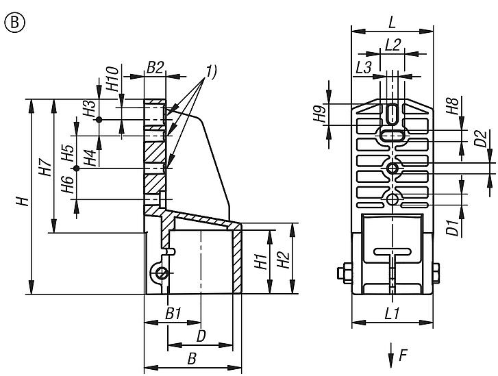 用于圆管的侧面塑料支撑头件管接头，B 型