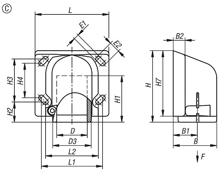 用于圆管的侧面塑料支撑头件管接头，C 型