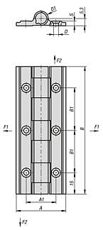 Spring hinges aluminium profile, 0.7 Nm, long version