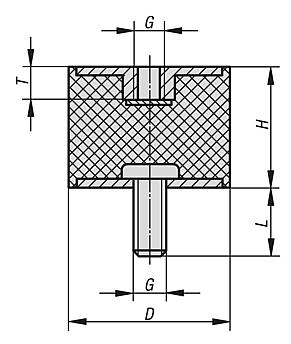 橡胶金属缓冲器，不锈钢制，圆柱形 B 类，带内外螺纹，灰色