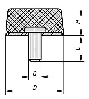 橡胶金属缓冲器，不锈钢制，圆锥形 K 类，带外螺纹，灰色