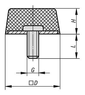 钢制橡胶金属缓冲器，正方形 KV 类，带外螺纹