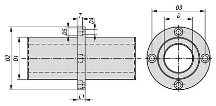 带中心法兰的钢制线性滚珠轴承，圆形设计