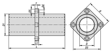 带中心法兰的钢制线性滚珠轴承，方形设计