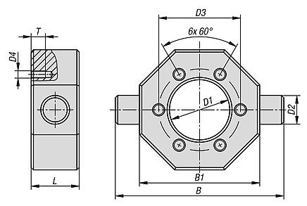 Cardan adapter for trapezoidal thread nuts with flange