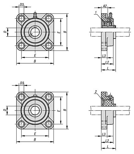法兰轴承座单元，塑料壳体