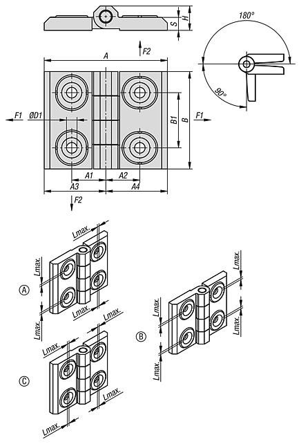 压铸锌制铰链，可调节，A 型