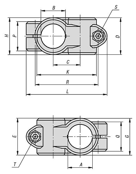Tube clamps cross aluminium - inch