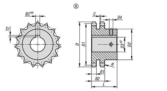 Sprockets, duplex, 3/4" x 7/16" DIN ISO 606, ready to install