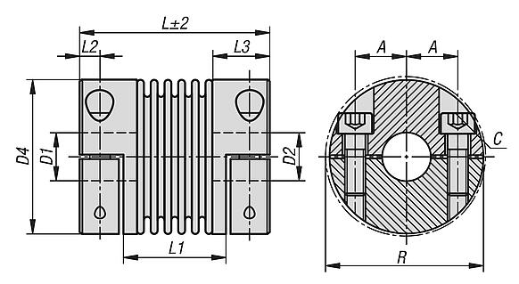 Metal bellows couplings with removeable clamp hubs