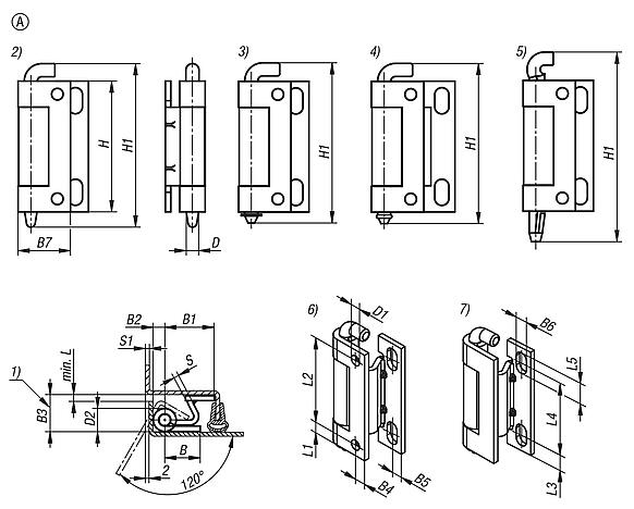 Concealed hinges steel or stainless steel, folded edge up to 24 mm