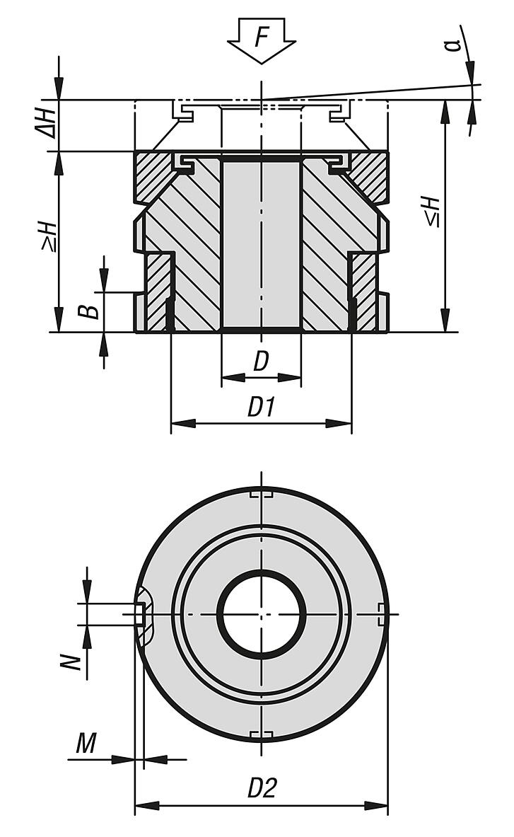 Levelling sets, steel or stainless steel, with spherical levelling washer, low version