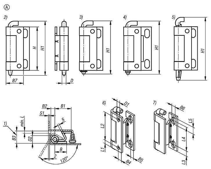 Concealed hinges steel or stainless steel, folded edge up to 24 mm