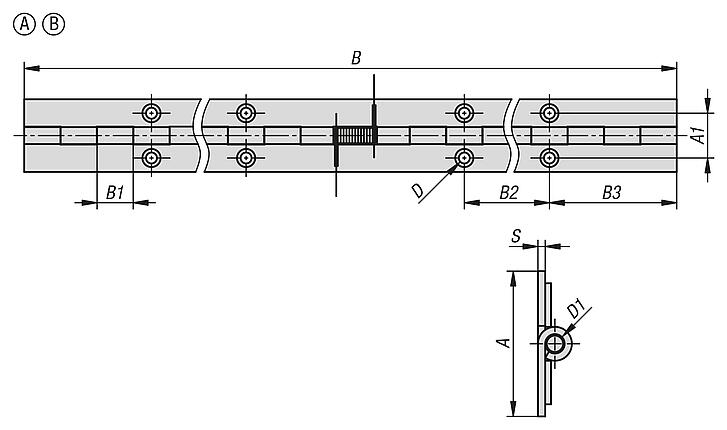 不锈钢弹簧条形铰链，A 型