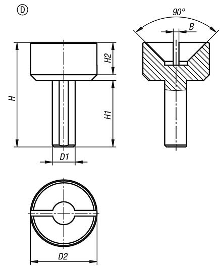 Centre, steel for tailstock with centre height 75 mm, Form D flattened hollow cup centre