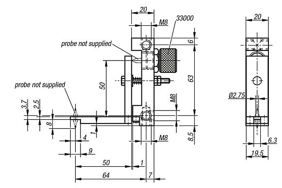 Deflection dial gauge holders 90° probe lever with hole
