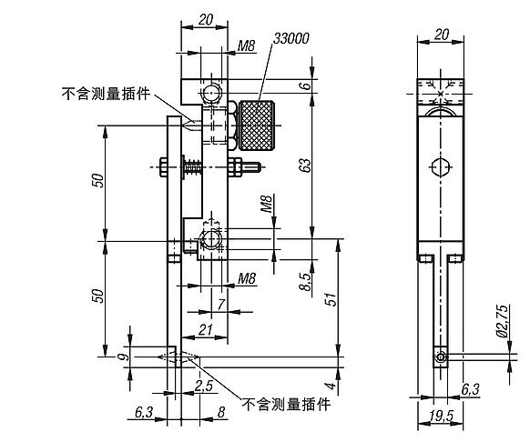 180° 偏转表架，带孔的测头杆