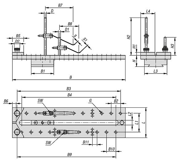 Clamping plate, aluminium 
with spring finger and V-block