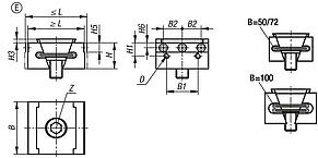 Wedge clamps, steel, Form E, with clamping pins
