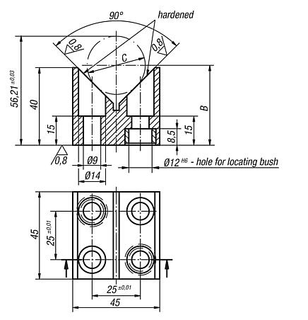 V-block, vertical with 4 holes