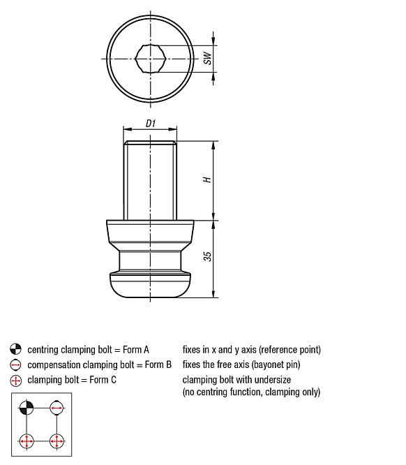 UNILOCK clamping pin with threaded pin size 80 mm