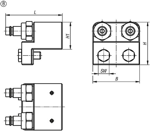 Port strips for UNILOCK clamping stations, Form B, 2x