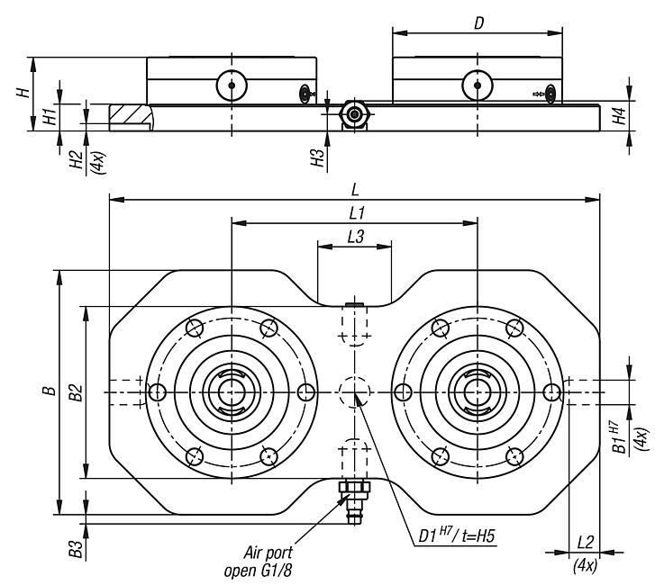 UNILOCK 2x clamping stations, without rotation lock