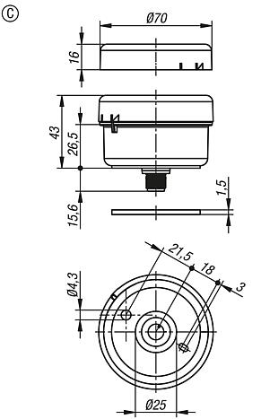 Connecting element, Ø70 mm 12-230 V AC/DC, Form C