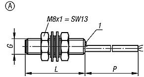 Inductive proximity switches, Form A, threaded housing with connection cable