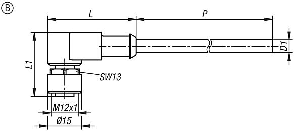 Connectors bush M12x1, with screw lock, Form B, angled bush