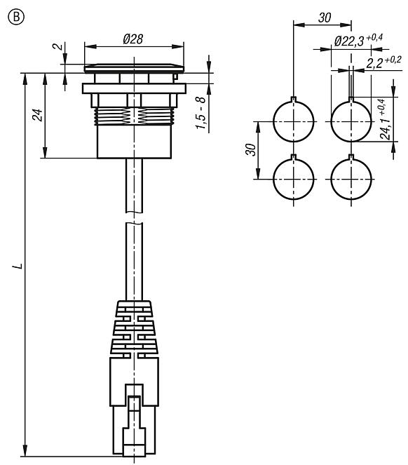 RJ45 fitted sockets, Form B, with cable / plug