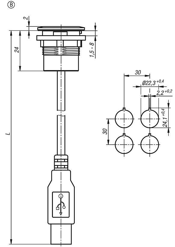 USB 面板插座，USB-A 型，B 型，带电缆/插头