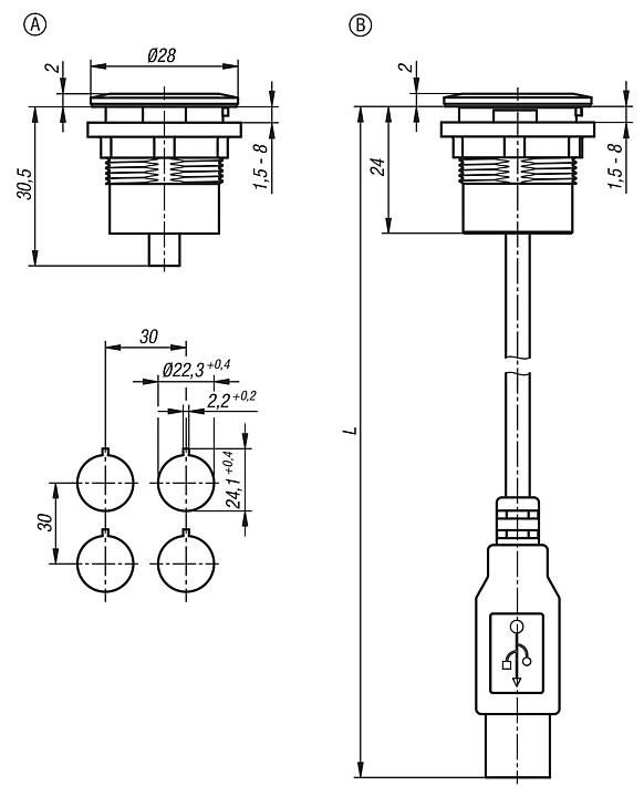 USB 面板插座 
USB-A 型