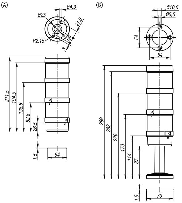 信号塔，LED 绿色、黄色、红色，整套设备
直径 70 mm