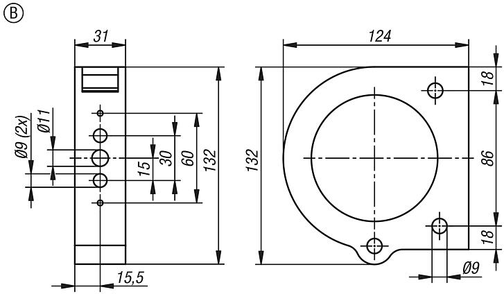 Clamping brackets for adapters, Form B