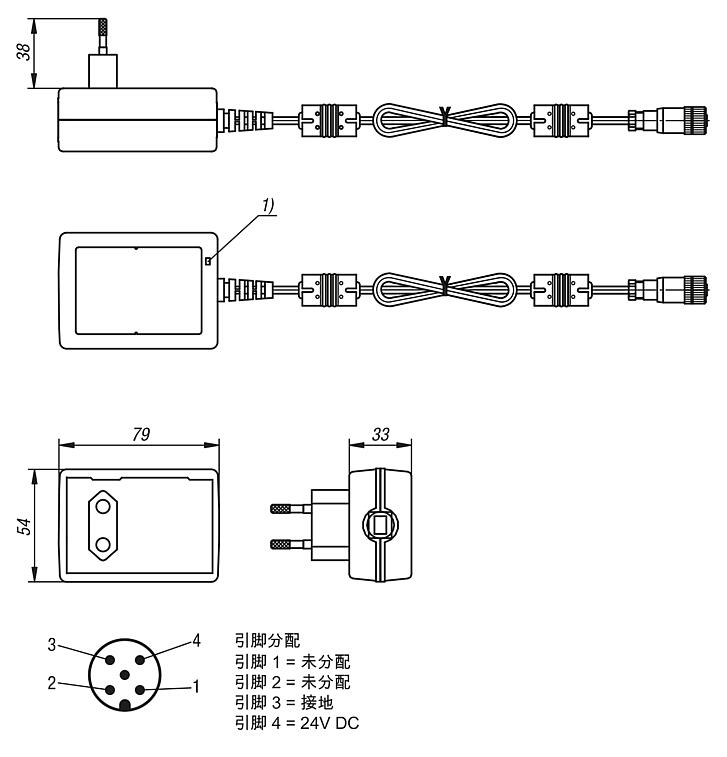 电源模块 24V DC，36W，1.5A，输入端 100-240V AC，带 M12 A 编码插座