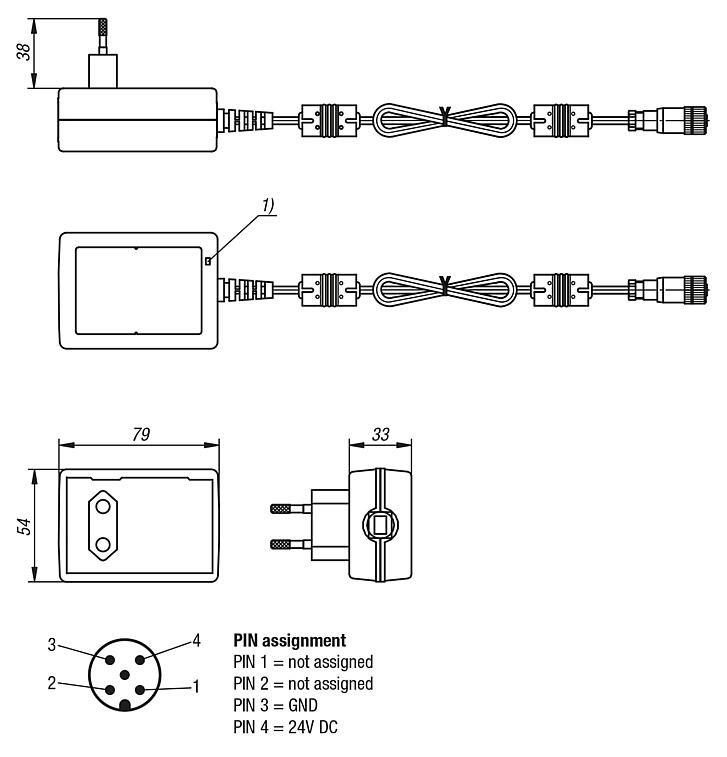 Power supply unit 24V DC, 36W, 1.5A, input 100-240V AC with M12 A-coded socket