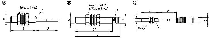 Inductive proximity switches, threaded housing