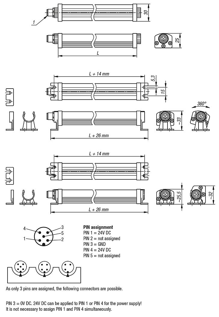 LED machine lamps in aluminium housing, 5600K, dimmable, 24 volt DC