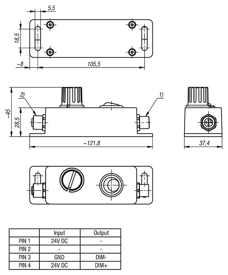 Dimmer operating unit 24V DC with M12 A-coded plug/socket