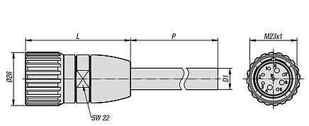 连接器衬套 M23x1，带有螺纹锁