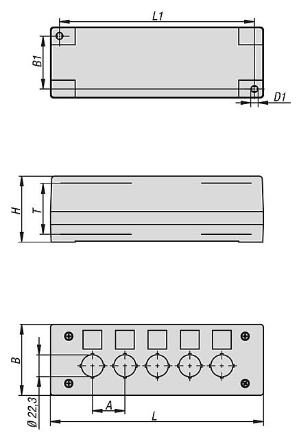 控制和信号装置的壳体
安装孔 Ø 22.3 mm