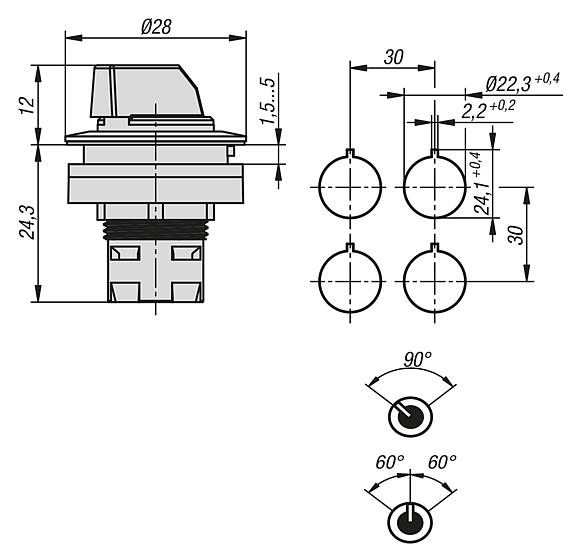 自锁发光选择开关，内置款式，Ø 22.3 mm 用于接触元件的 RRJ 型