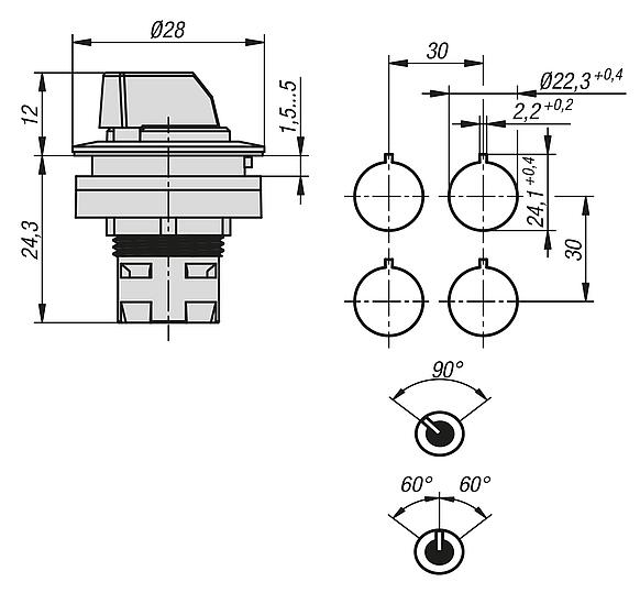 自锁选择开关，内置款式，Ø 22.3 mm 用于接触元件的 RRJ 型