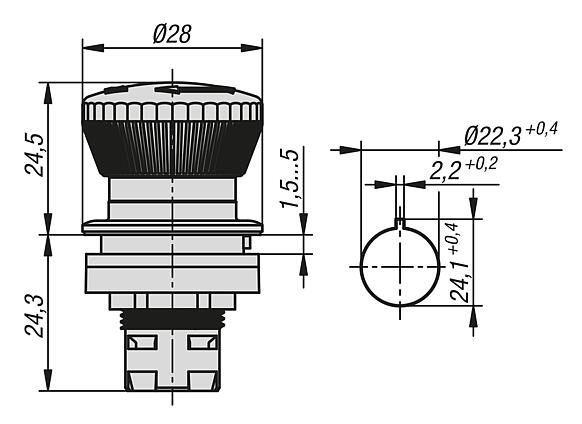 急停按钮，内置款式，Ø 22.3 mm，RRJ 型，用于触点元件