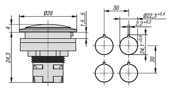 信号灯，内置款式，Ø 22.3 mm 用于接触元件的 RRJ 型